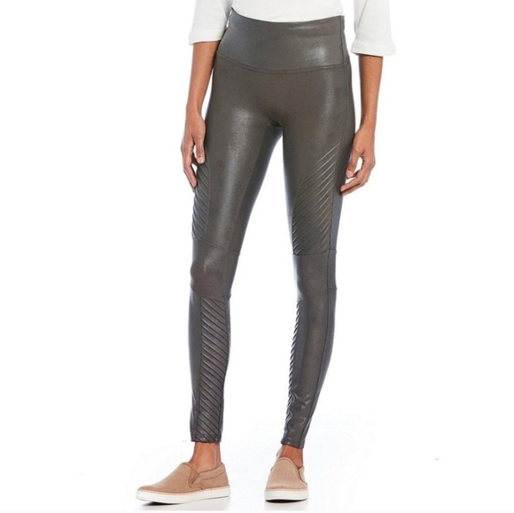 SPANX Metallic Grey Moto Leggings - Picture 1 of 10